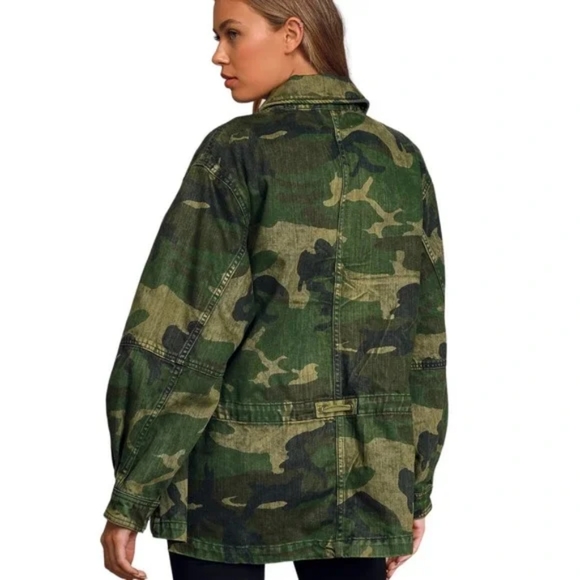 Free People Womens Seize The Day Oversized Camo Military Jacket M Green NWT - Picture 2 of 3